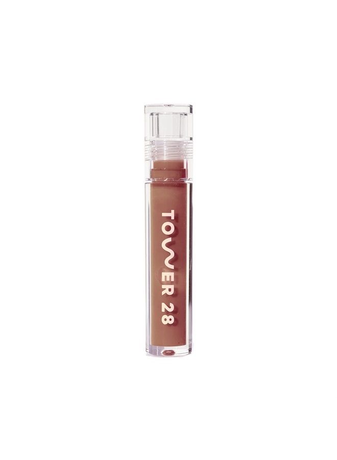 ShineOn Milky Lip Jelly, ALMOND | Non-Sticky, Vegan Lip Gloss in Milky Chocolate | Apricot and Raspberry Seed Oil | Moisturizing, Clean, Cruelty Free