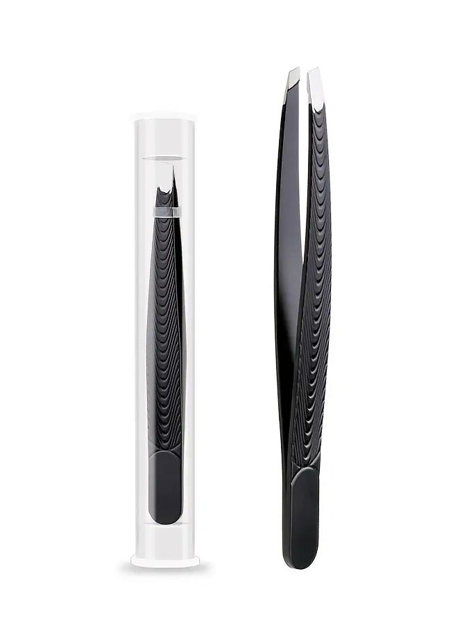 PrecisionTweezer Hair Plucker for Women Slant Tip Easy Hair and Eyebrow Grooming Black