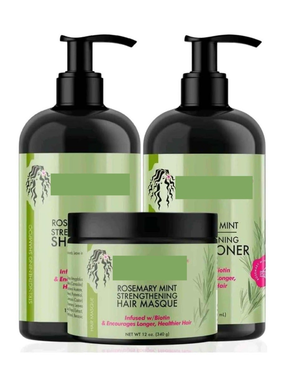 Rosemary Mint Blend Strengthening Shampoo Leave In Conditioner And Hair Masque Set