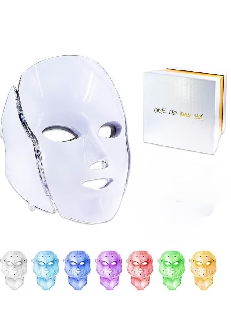 Beauty LED Facial Mask 7-Color Skin Rejuvenation Device Anti-Acne Brightening Firming Soothing Treatment Adjustable Light Modes for Home Facial Therapy