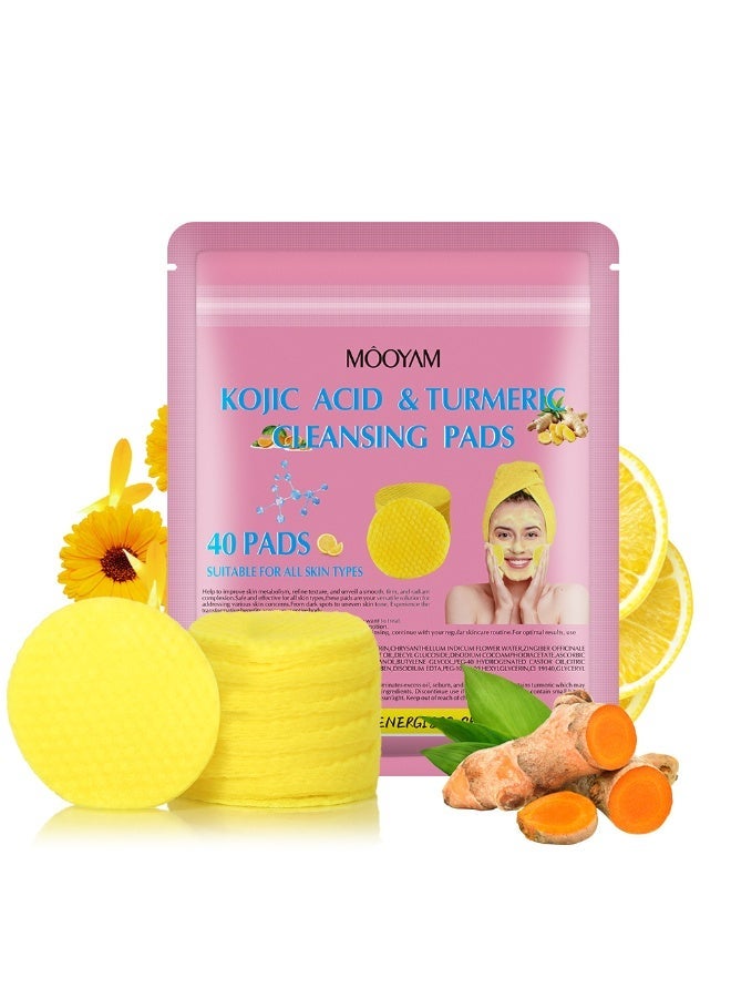 Kojic Acid and Turmeric Cleansing Pads 40 Pcs for Dark Spots and Hyperpigmentation Helps Balance Skin Oil and Water Fade Spots Remove Excess Keratin and Refine Pores Gently Exfoliating