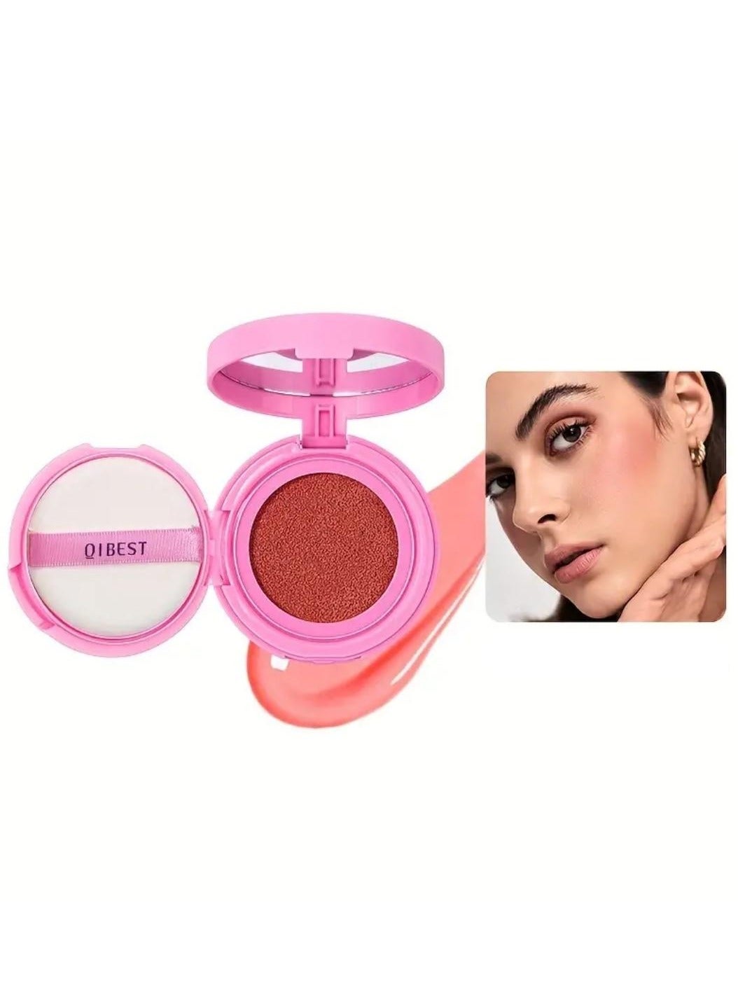 Nice Cushion Blusher Shimmer Face Highly Pigmented Blush Makeup Long Lasting and Lightweight Loose Powder Blush Air Cushion Blush Natural Blusher for Cheeks #02 Sweet Orange