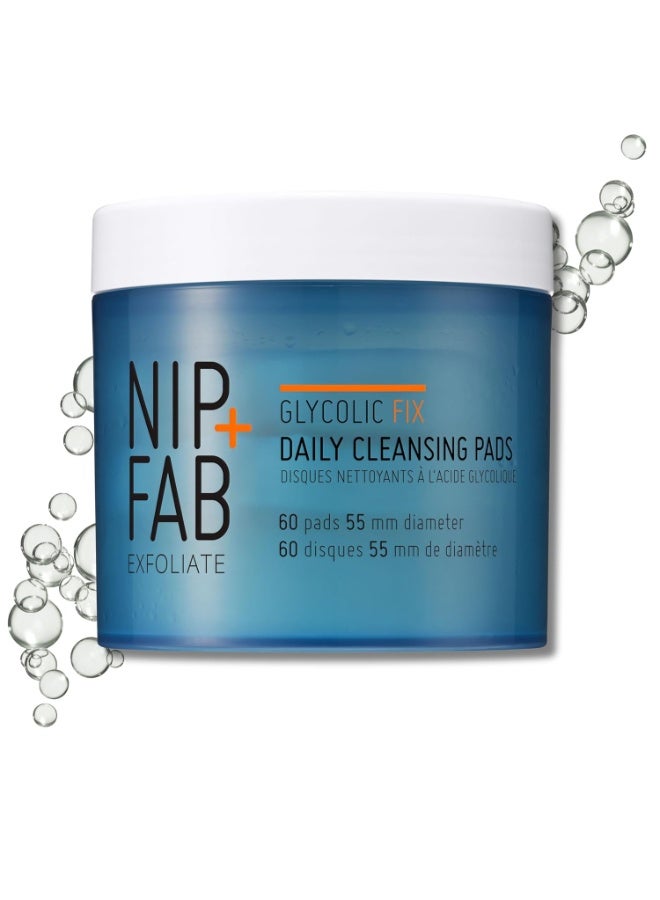 Nip+Fab Glycolic Acid Fix Daily Cleansing Pads for Face with Hyaluronic Acid, Witch Hazel, Exfoliating Resurfacing AHA Facial Cleanser for Exfoliation Even Skin Tone Brighten Skin, 60 Pads