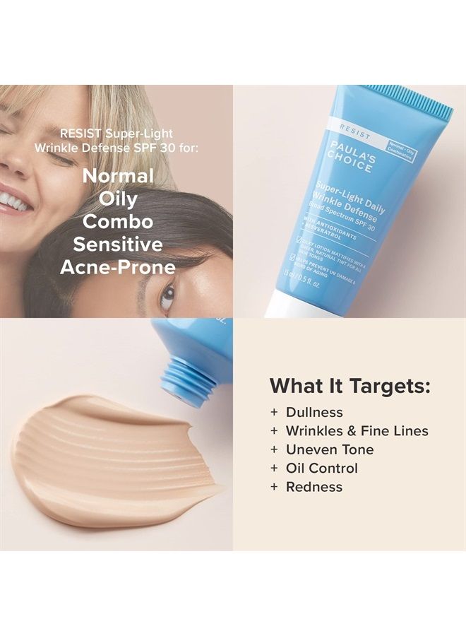 RESIST Super-Light Daily Wrinkle Defense SPF 30 Matte Tinted Face Moisturizer with UVA & UVB Protection, Anti-Aging Sunscreen for Oily Skin, Travel Size