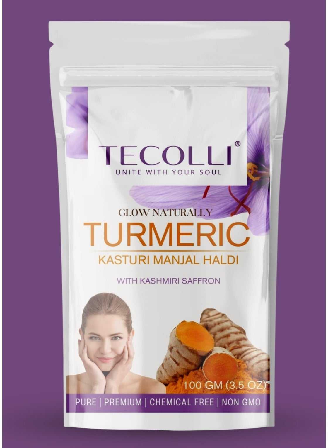 Wild Turmeric Powder-Kasturi Manjal Haldi with Kashmiri Saffron – 100 gm | Premium Skin Brightening & Glow Boosting Blend | 100% Natural & Chemical-Free