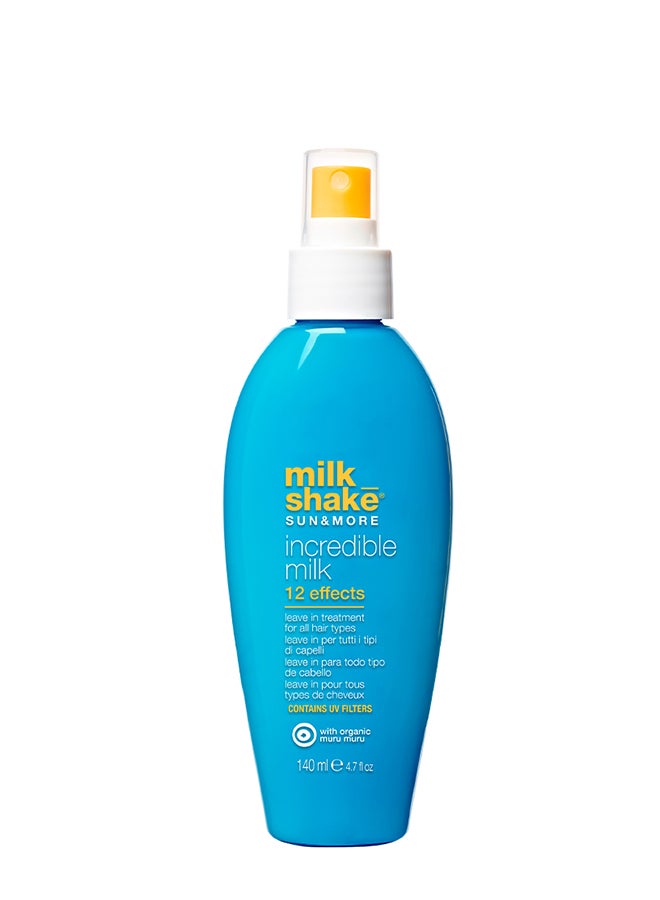 12-Benefit Sun & More Leave-In Spray Milk with UV Filters - Detangles, Controls Frizz & Protects Hair from Sun, Salt & Chlorine Damage (140 ml)