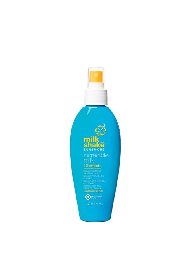 12-Benefit Sun & More Leave-In Spray Milk with UV Filters - Detangles, Controls Frizz & Protects Hair from Sun, Salt & Chlorine Damage (140 ml)