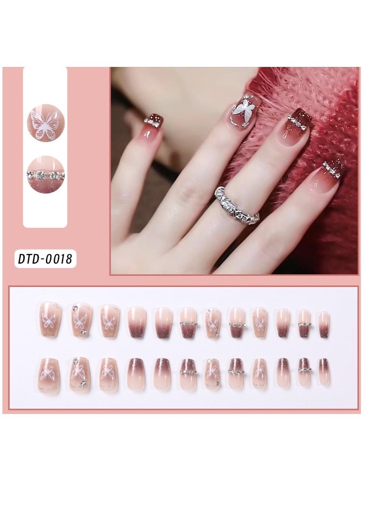 24 Piece Press On Nail,Fashionable And Elegant,Manicure Wearable Fake Nail Stickers Removable Finished Nail Accessories,Fake Acrylic Nails With Kit.