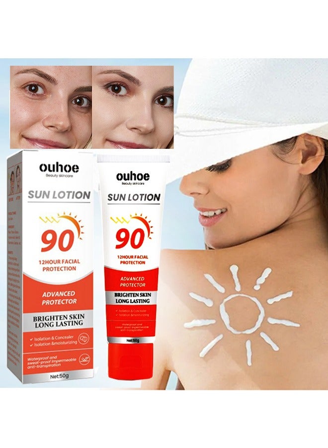 Sun Lotion-Moisturizing Sunblock Sunscreen Cream Body Whitening Sun Cream SPF 90 Sunscreen Long Lasting UV Protector Sunblock Moisturizing Solar Blocker Waterproof Skin Care