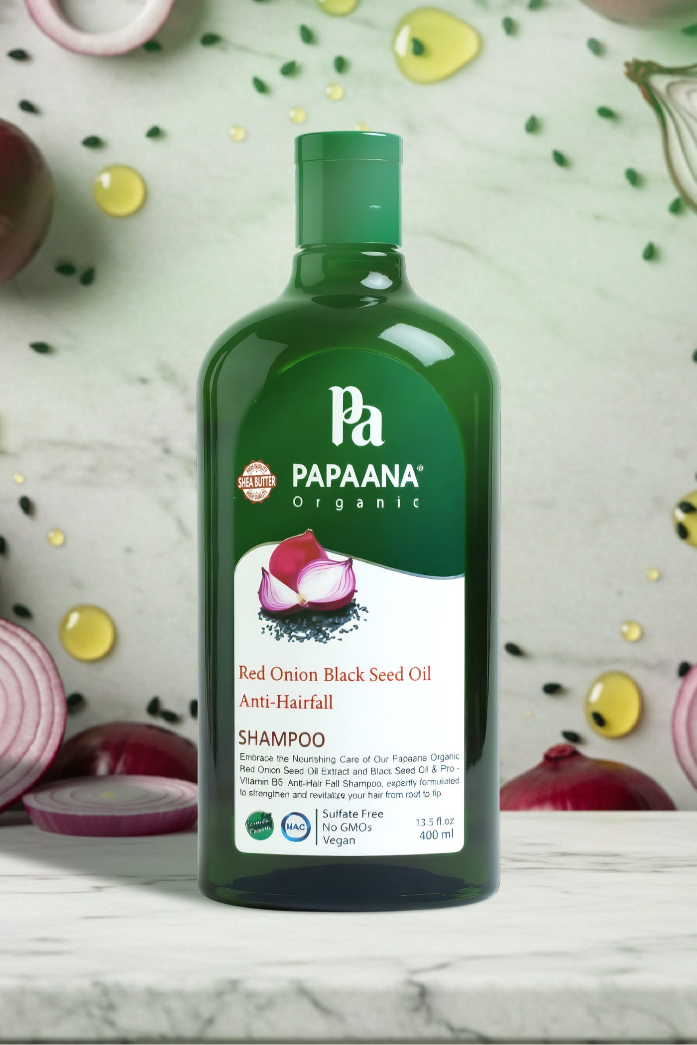 Red Onion & Black Seed Oil Anti-Hairfall Shampoo with Shea Butter – 400ml, Strengthens & Nourishes for Hair Growth with Shea Butter