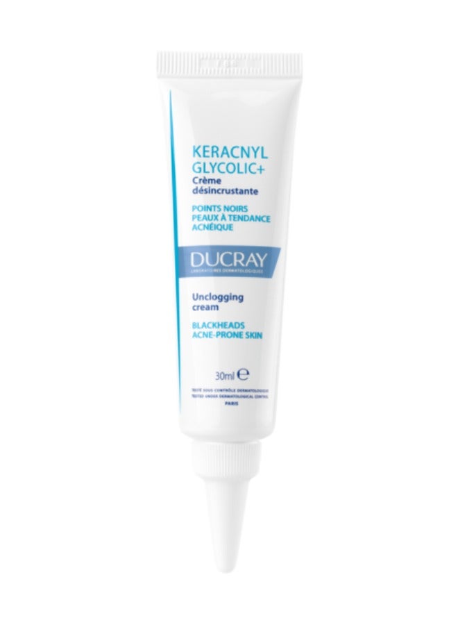DUCRAY Keracnyl Glygolic + cream - Removes whiteheads, blackheads and blemishes -Young and adult acne-prone skin - 30 ml