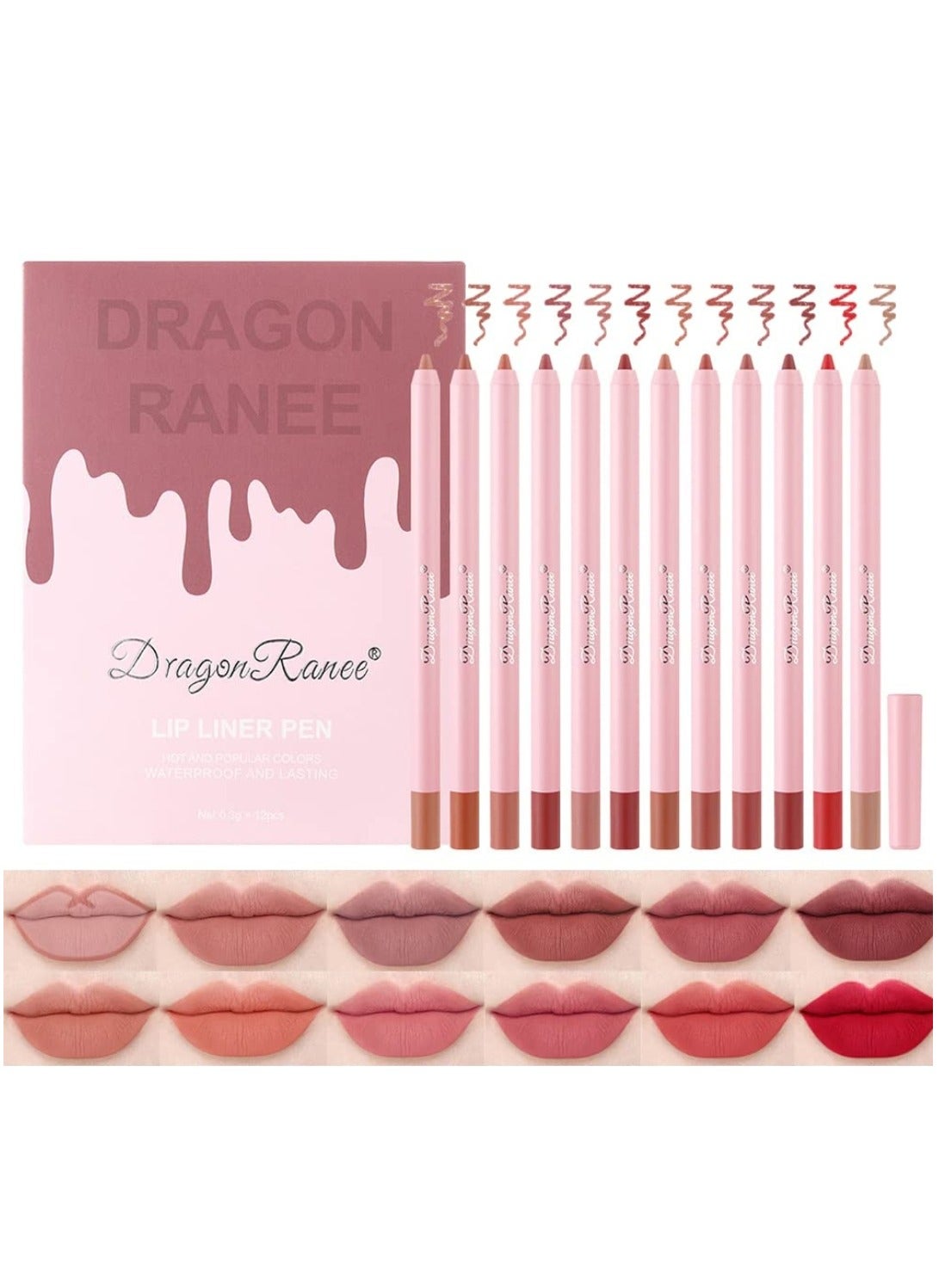 12 Pcs Lip Liner Pen Lipstick Set Waterproof Long Lasting Lipstick Lip Contour Makeup Lip Pencil Set Full Color One Stroke Define Lip Liner for Women