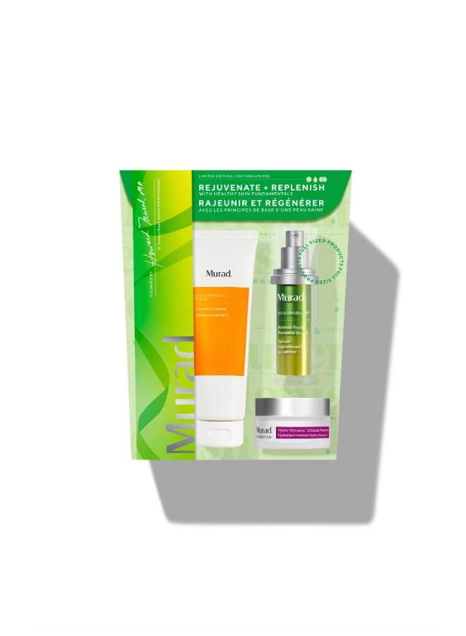 Murad Rejuvenate + Replenish Kit | 3-Step Healthy Skin Essentials with Renewing Cleanser, Treatment Serum & Nourishing Moisturizer | Restores Radiance & Strengthens Skin Barrier