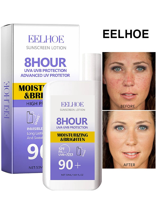 Sunscreen Lotion SPF 90+PA+++, Long Lasting Waterproof And Sweat-Proof 8 Hours UVB+UVA Protection Sunscreen, Moisturizing And Brighten Sunscreen Protect Skin, 50ML