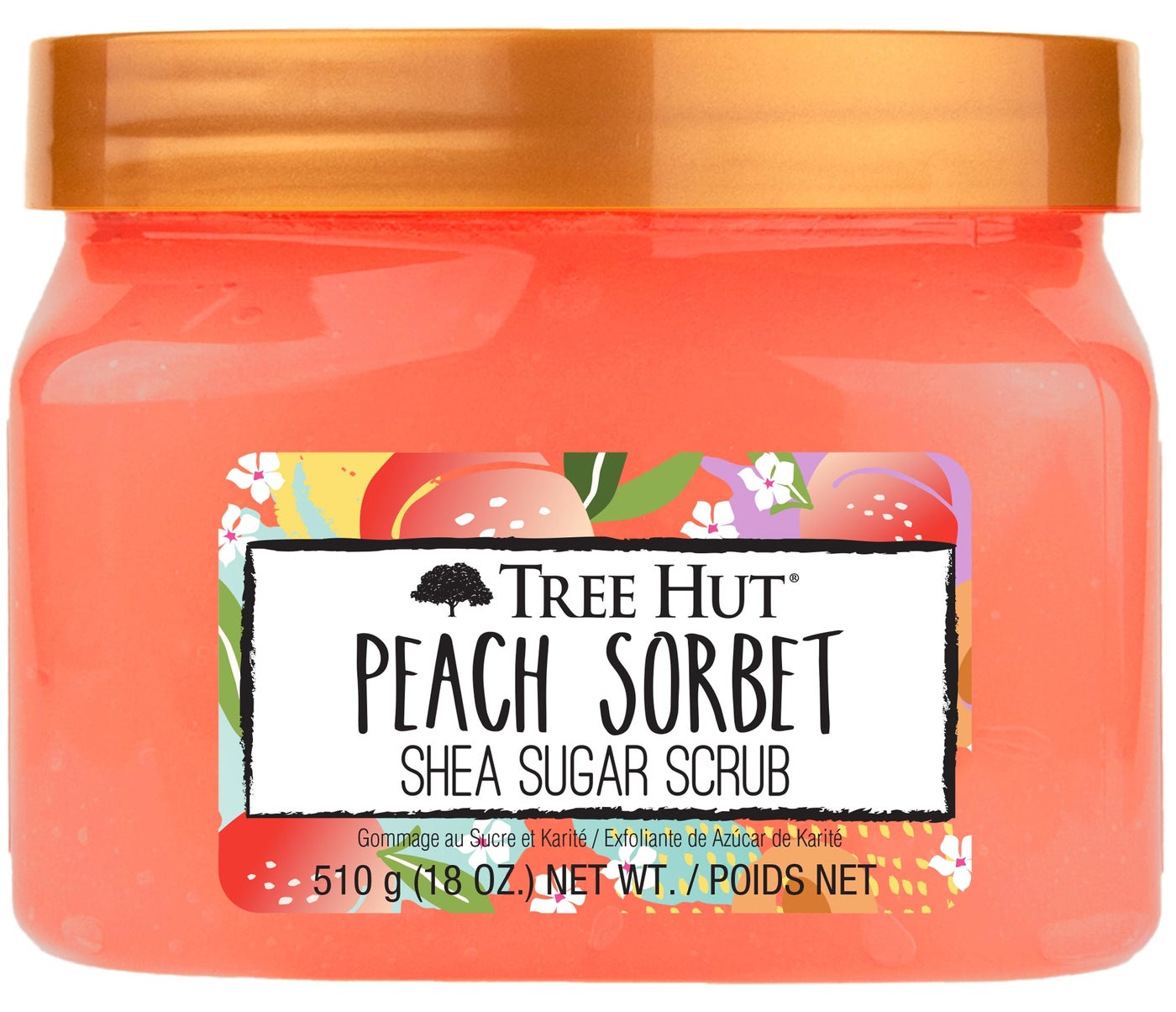 Tree Hut Peach Sorbet Shea Sugar Scrub, Exfoliating, Hydrating & Moisturizing Body Scrub with Shea Butter & Nourishing Essential Oils, Smooth & Soften Skin, 18 oz