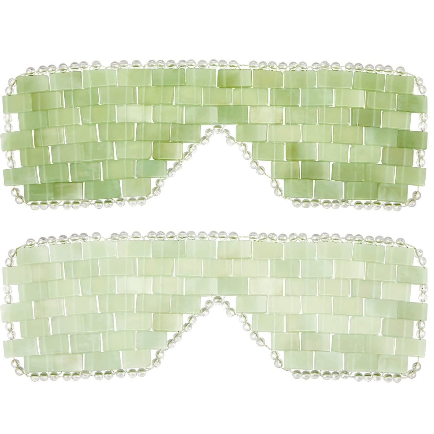Hercicy 2 Pcs Jade Eye Mask Green Jade Stone Facial Cooling Mask for Alleviate Puffiness Face Massage Relax Eyes Relieve Migraine Meditation Beauty (White,Green)