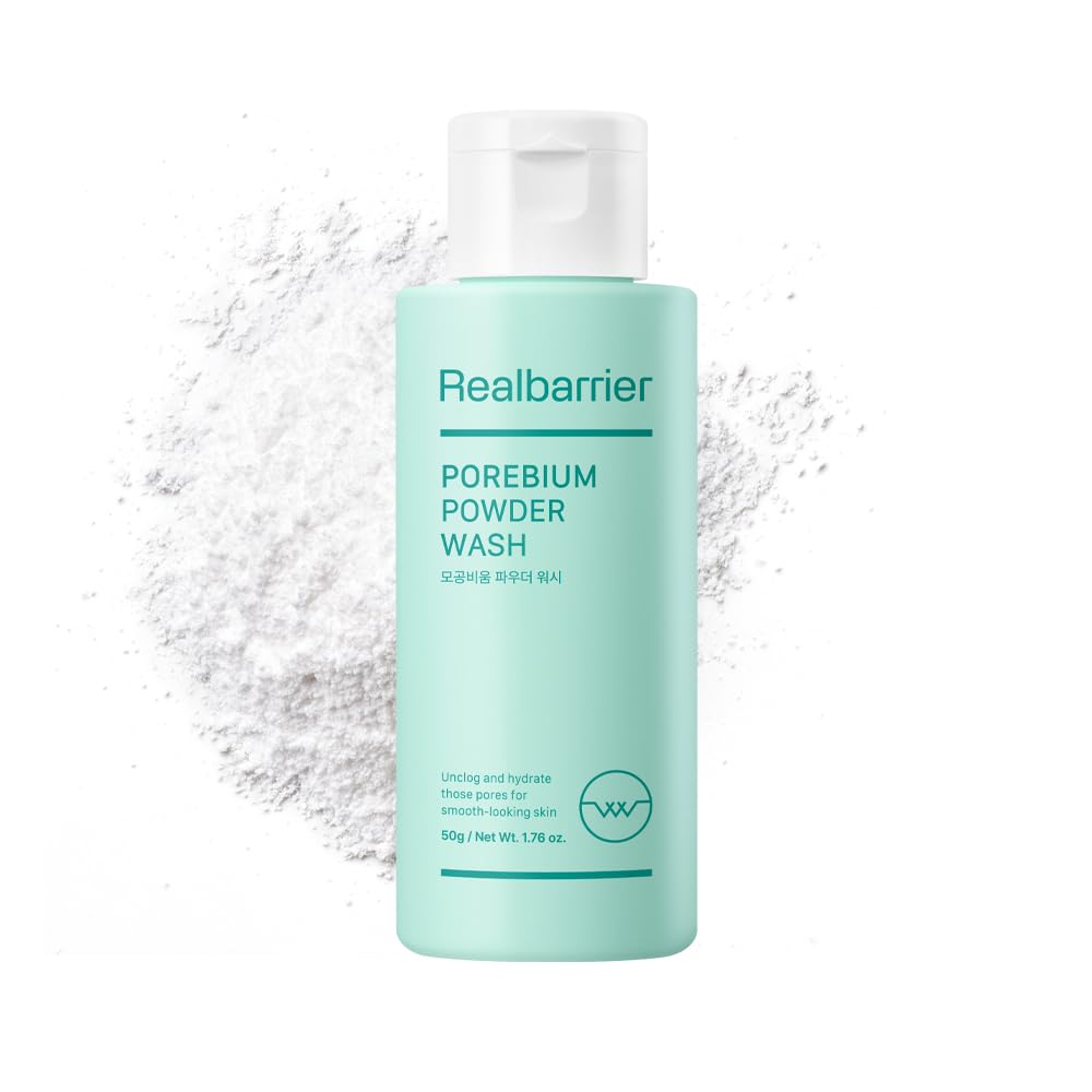 Real Barrier | Porebium Powder Wash | Micro-Powder Particles Facial Cleanser | Exfoliator for Sensitive Skin, Impurity, Dead Skin Cells | Face Wash with Ceramide | Korean Skin Care | 1.76 fl oz (50ml)
