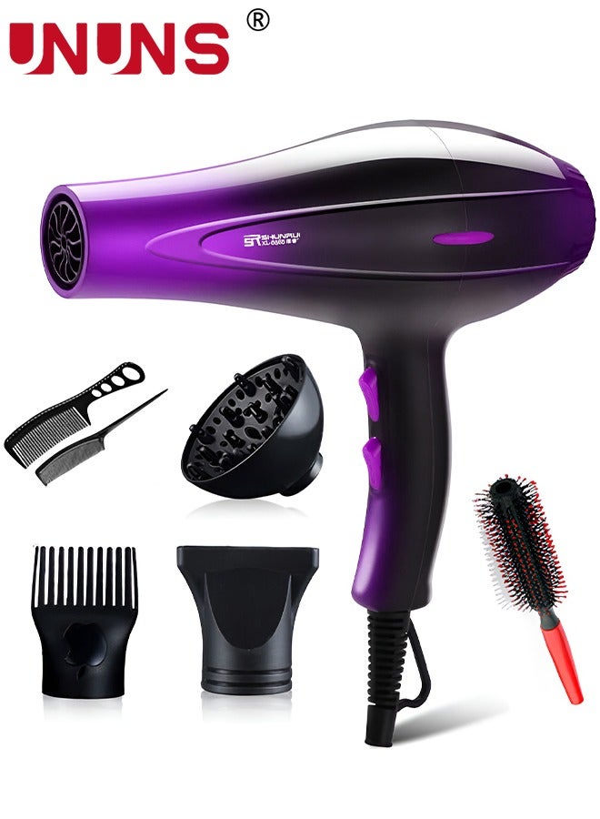 6-Piece Hair Dryer Set,AC Motor Fast Drying Ion Hairdryer,Ionic Salon Hair Dryer,5 Speeds Setting And One-Touch Cold Air With Diffuser,Nozzle,Concentrator Comb For Curly