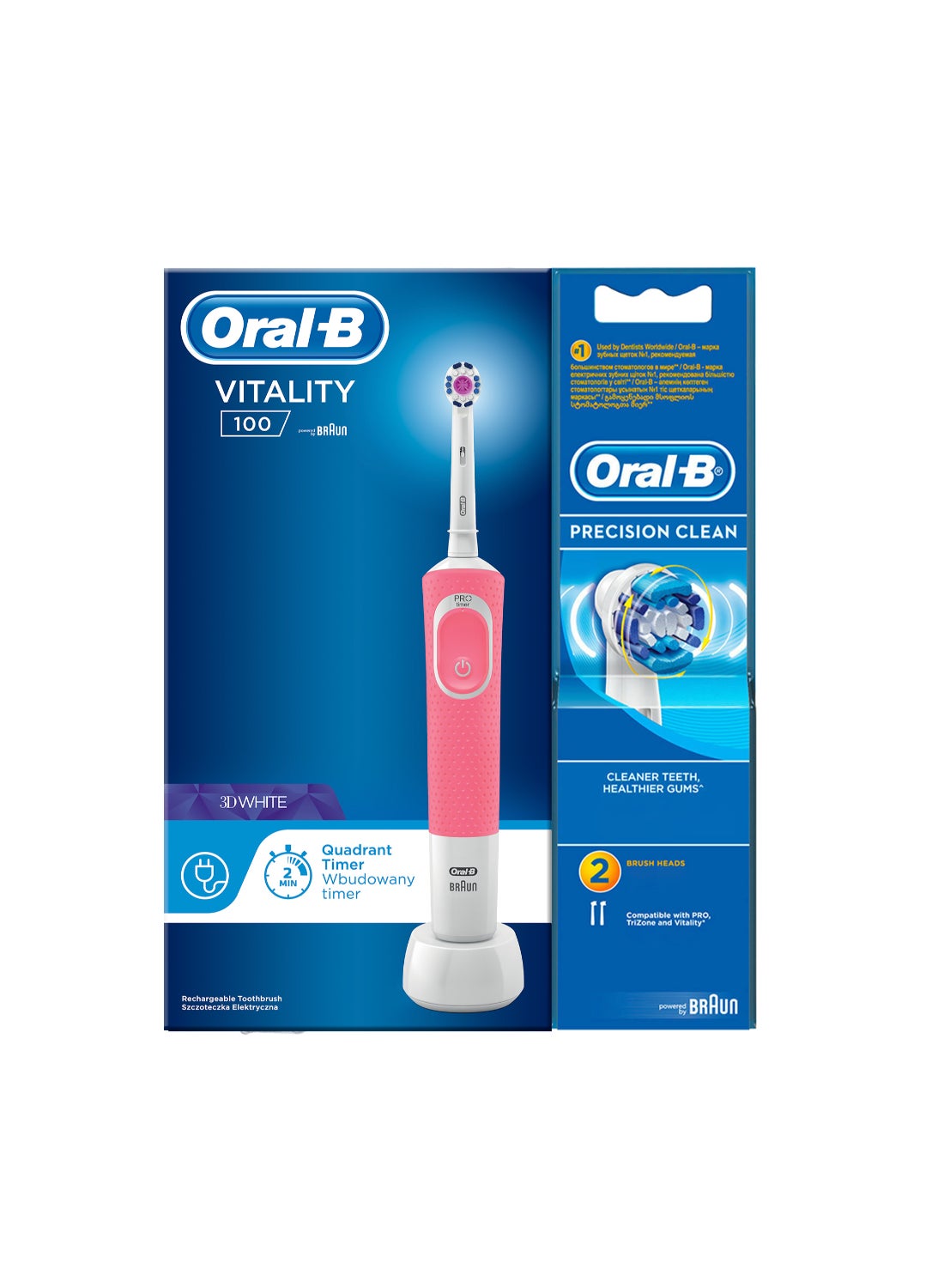Oral B Vitality D300 Tooth brush - 3 cleaning modes, Gentle brushing and 2 Minutes Built in Timer, 2 Extra brush heads