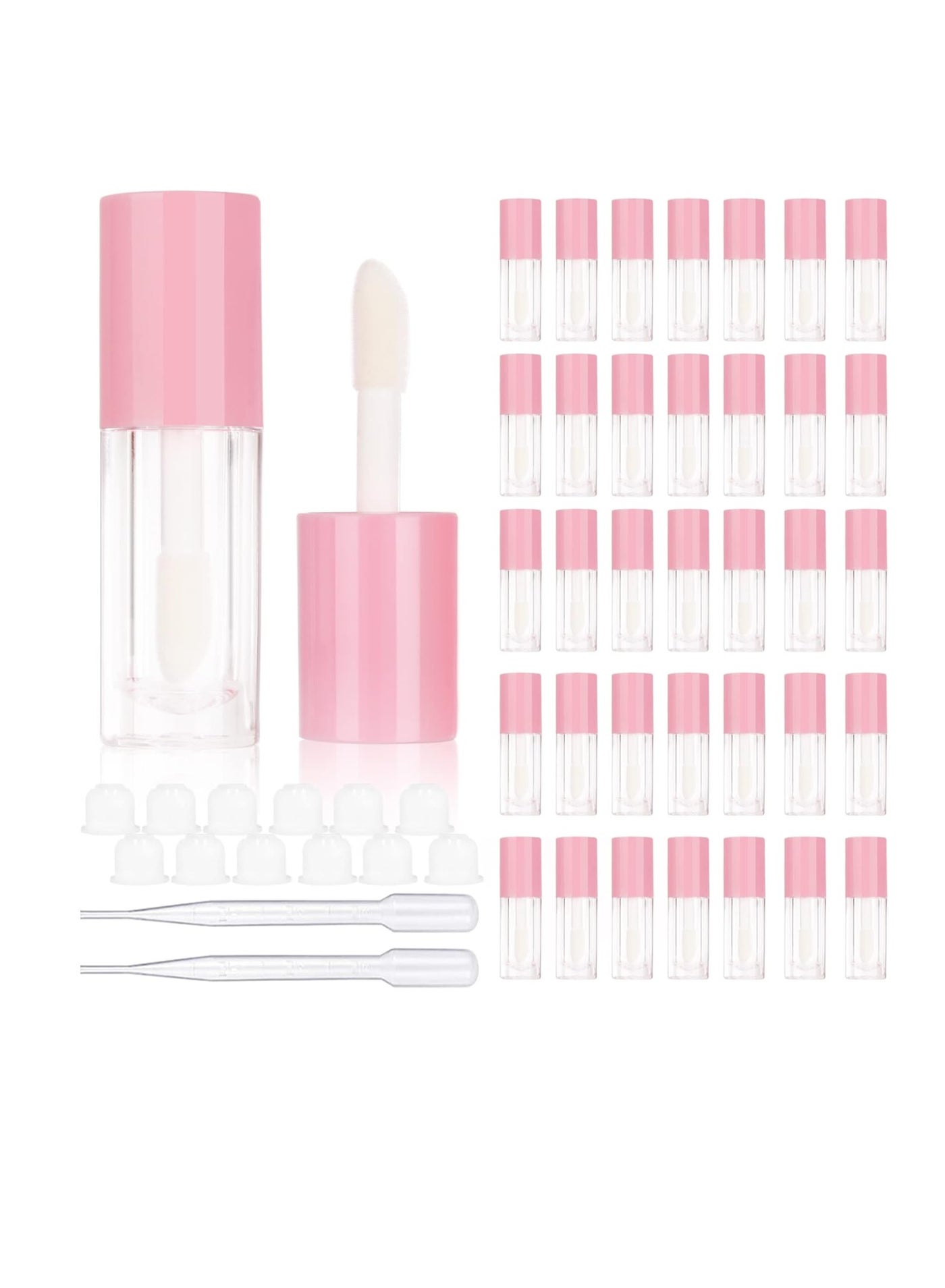 30pcs Pink Empty 6ml 0.2oz Lip Gloss Tubes with Big Doe Foot Wand Round Lip gloss Container Concealer Tube Cosmetic Packing Container Bulk Wholesale