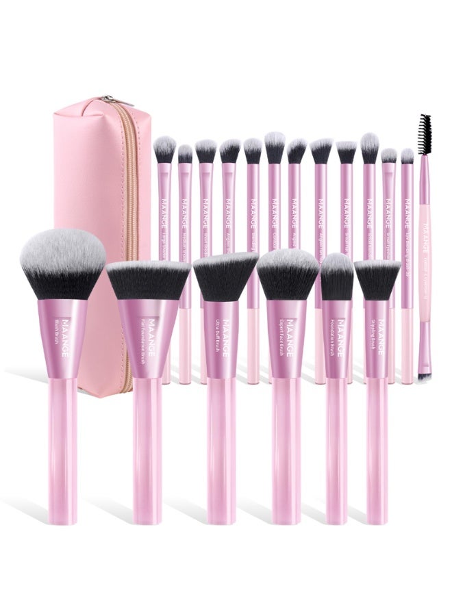 MAANGE 20 PCS Makeup Brushes with Case Professional Makeup Brush Set Premium Synthetic Face Kabuki Foundation Brush Kit