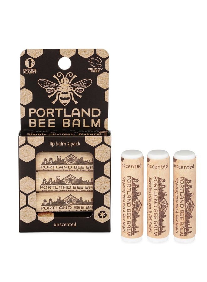 All Natural Handmade Beeswax Based Lip Balm, Unscented 3 Count
