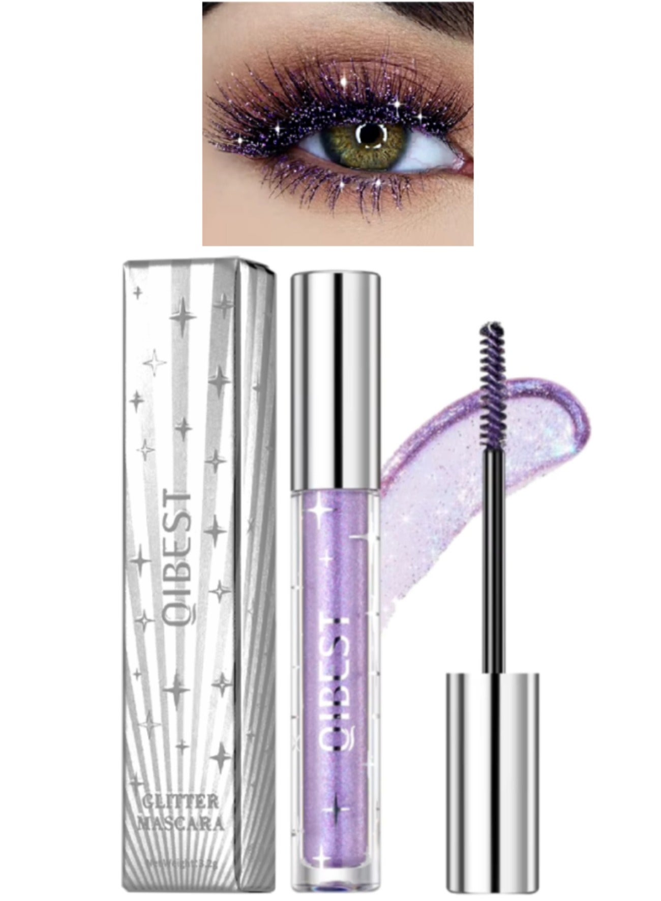 Glitter Mascara for Very Sparkling Eyes Makeup Sparkling Glitter Colored Mascara for Eyelashes Shiny Diamond Glitters Mascaras Makeup Lash Thickening Lengthening Mascara Purple 03