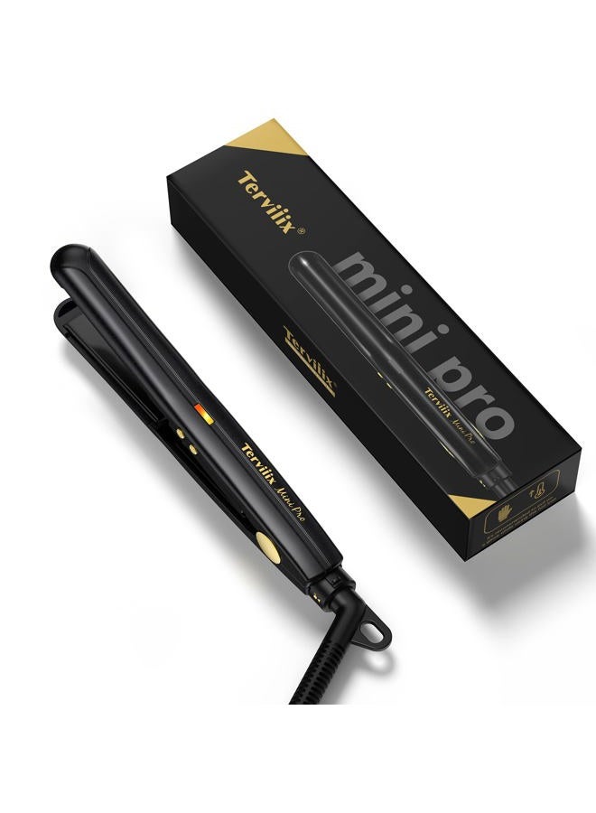 Mini Flat Iron for Short Hair Temperature Adjustable, 1/2 Inch Mini Small Portable Ceramic Travel Hair Straightener for Men, Black