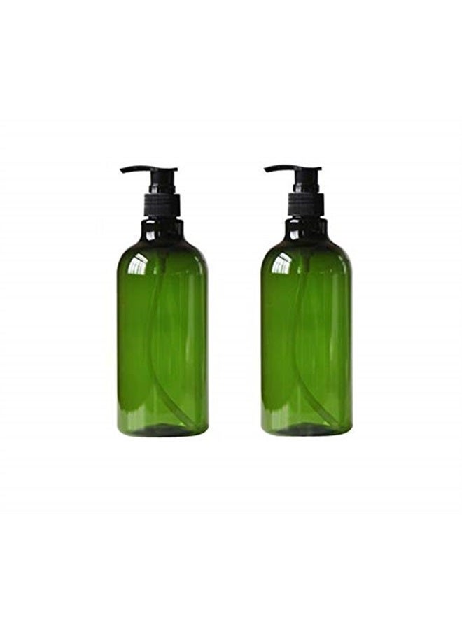 2 Pcs 500ml 17oz Refillable Empty Plastic Pump Bottles Jars Containers with White Pump Tops for Makeup Cosmetic Bath Shower Toiletries Liquid Containers Leak Proof Portable Travel Accessories (Green)