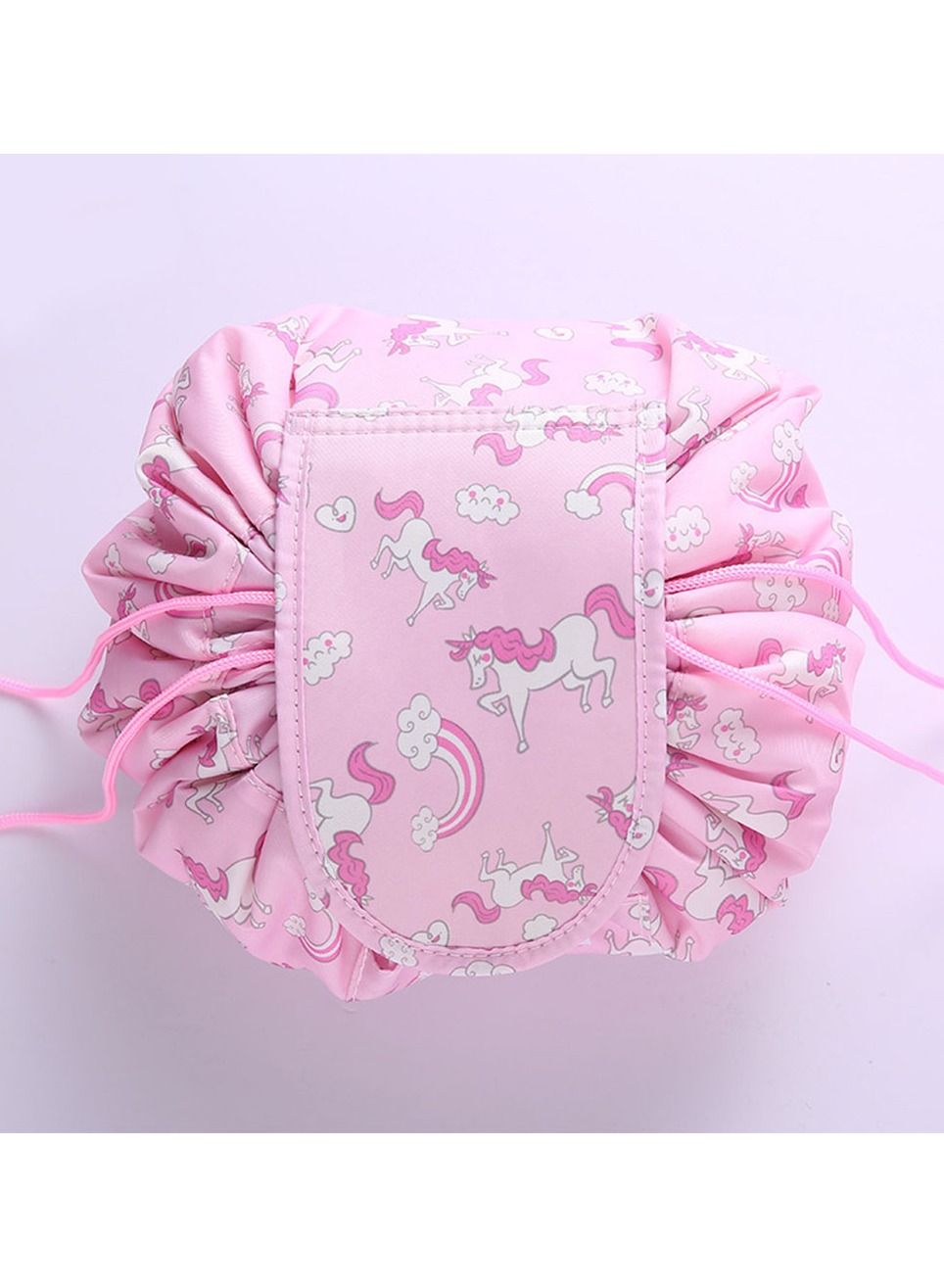 Makeup Bag Drawstring Travel Cosmetic Bag Round Magic Toiletry Beauty Kit Pouch Unicorn Print