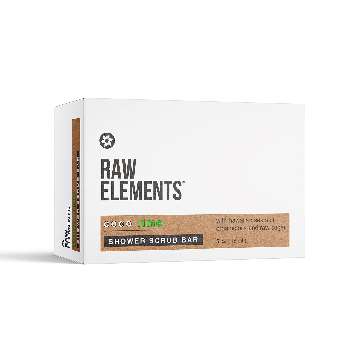 Raw Elements Shower Scrub Bar Coco Lime - Organic Cleansing and Exfoliating Body Scrub, Herbal and Coconut Lime Essential Oil Scent, 3.5 oz