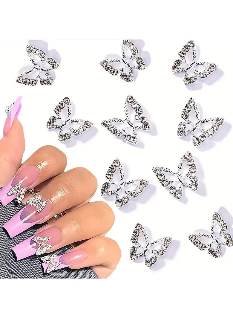 10pcs 3D Alloy Butterfly Nail Charms Silvery