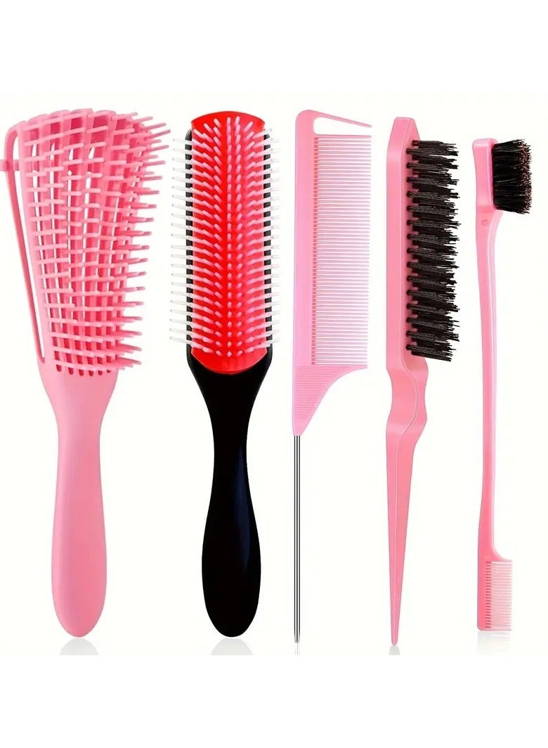 Cushion Nylon Bristle Shampoo Brush, Rattail Comb Wide Tooth Comb Detangler Hair Comb