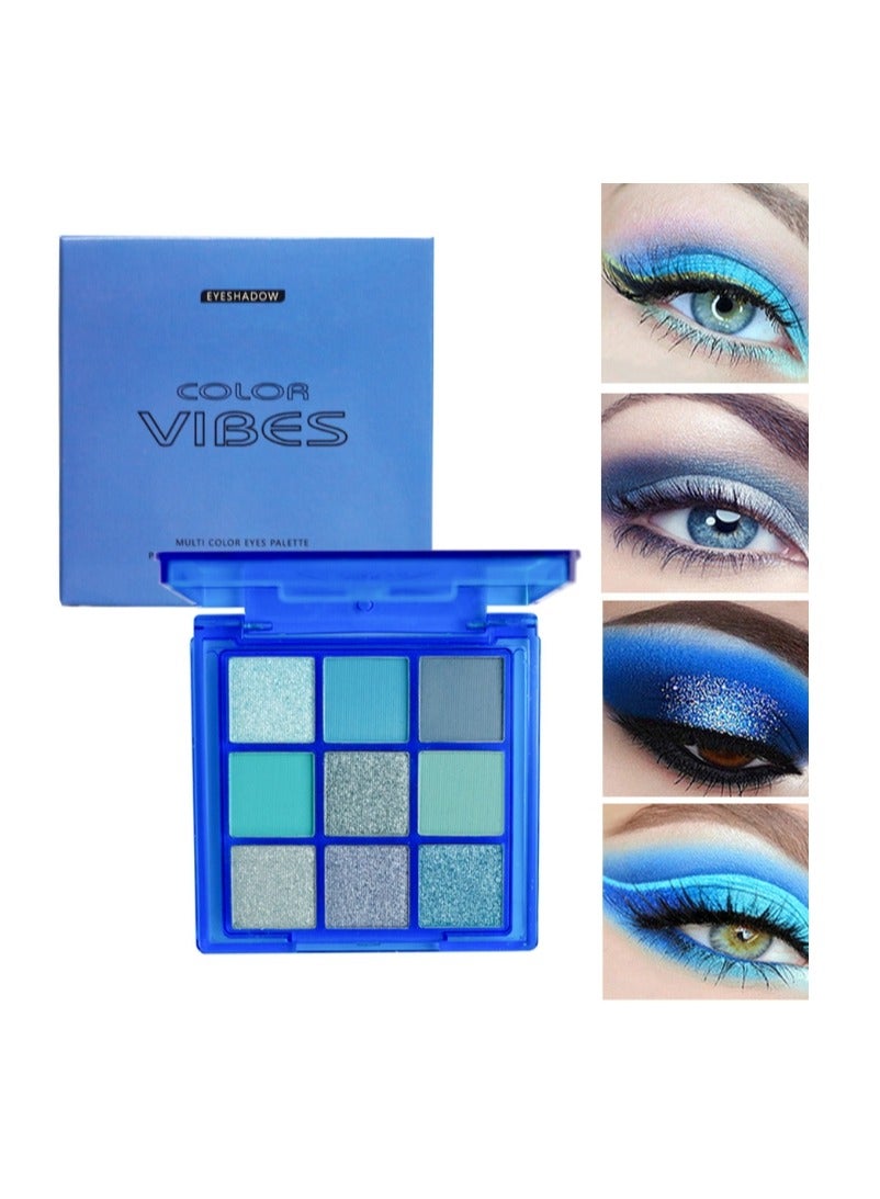 9 Colors Blue Eyeshadow Palette, Glitter Eye shadow Makeup,Navy Blue Eyeshadow Shiny Sparkle Shimmer Waterproof Pallete,Royal Blue Glitter Eye Eyeshadow Make Up