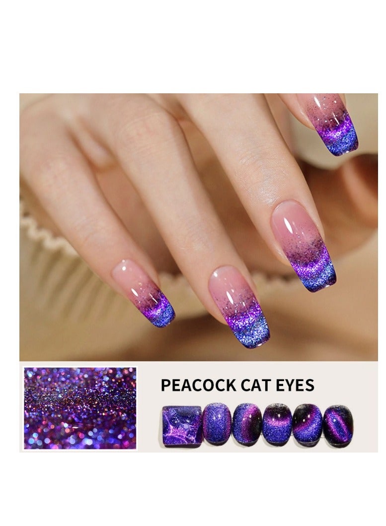 Cat Eye Gel Nail Polish,Peacock Cat Eye Magnetic Gel Polish 10ml ,Purple Blue Cat Eye Gel Nail Art Soak-off Gel Polish, Sparkle Stunning Gel Polish
