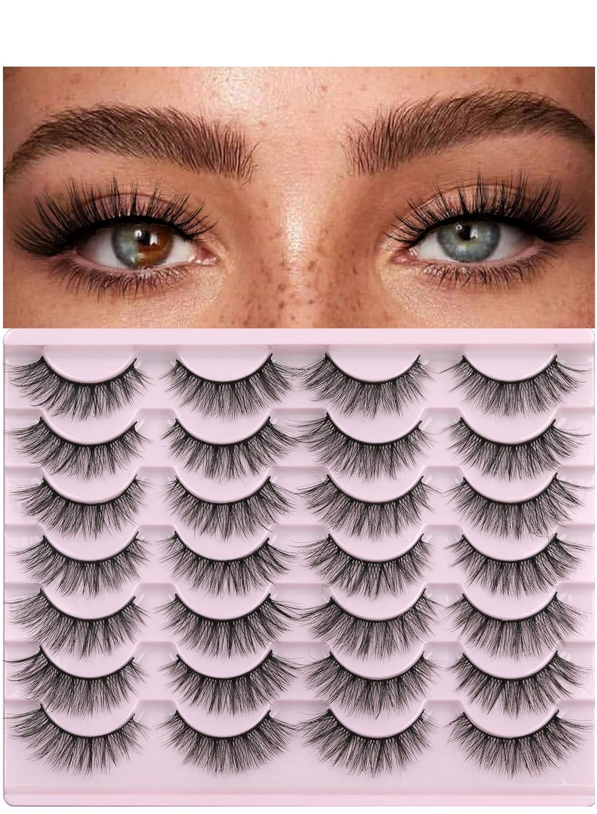 14 Pairs False Eyelashes, 14mm Faux 3D Mink Lashes Natural Look Cat Eye Wispy Lashes Pack, Lash Extension Kit to 14mm.