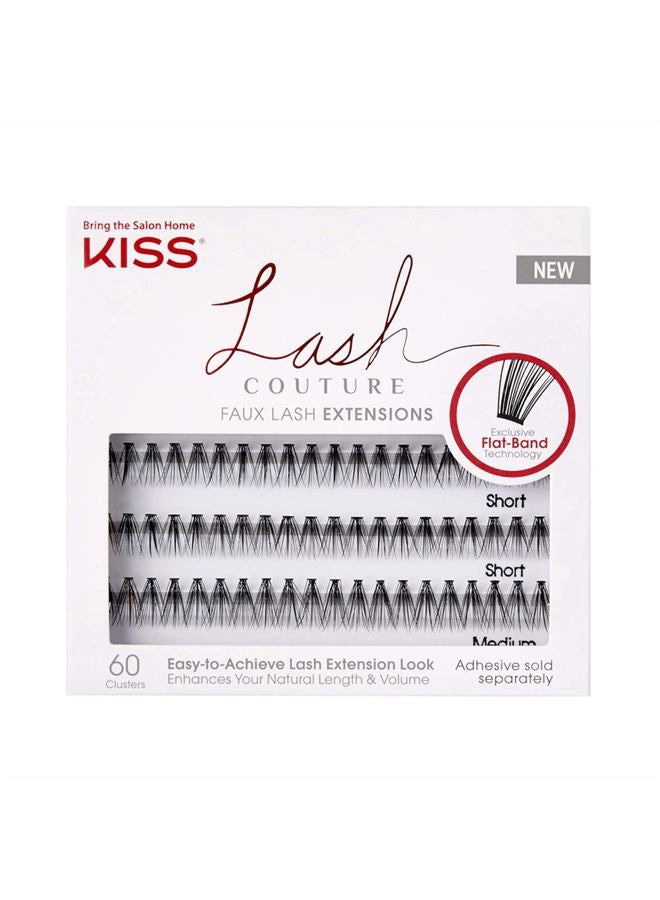 Lash Couture Faux Mink Lash Extensions, Style 'Venus', Exclusive Flat-Band Technology, Short & Medium Length, 60 Individual Lash Clusters, Glue On Lashes