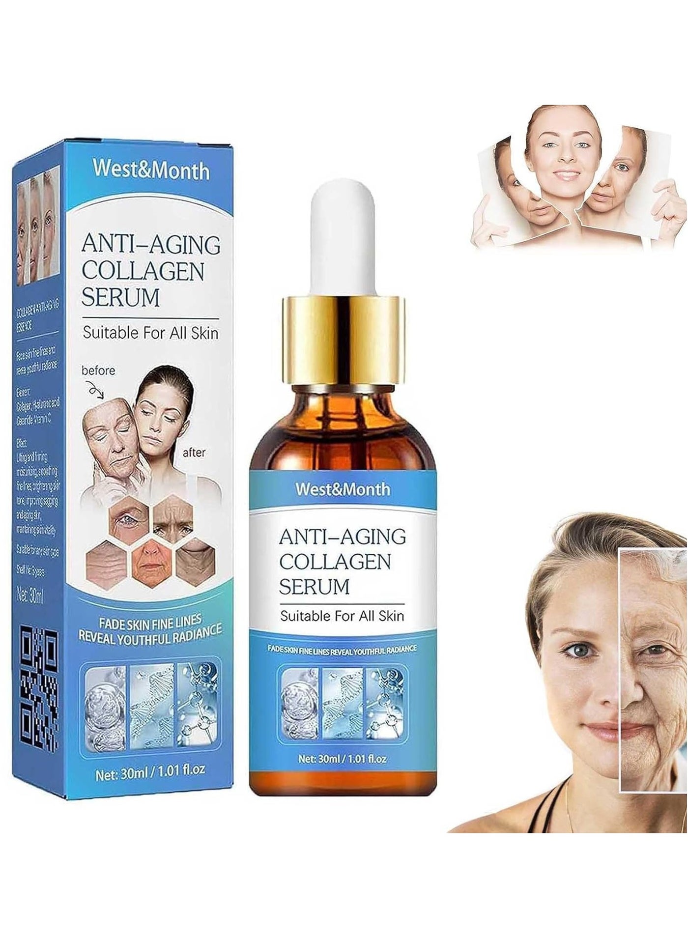 Collagen Anti Wrinkle Face Serum Lifting Firming Fade Fine Lines Anti-Aging Whitening Facial Liquid Brighten Nourish Skin Care