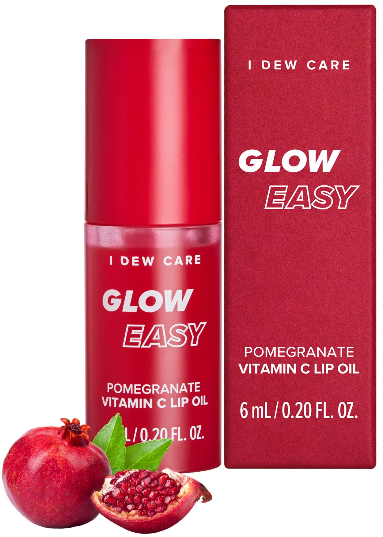 I DEW CARE Lip Gloss - Glow Easy Pomegranate | Jojoba Seed Oil, Vitamin C, Pigmented Glossy Stain, Hydrating, Korean Makeup, Pink Color, Moisturizing, Nourishing Crystal, 0.20 FL Oz