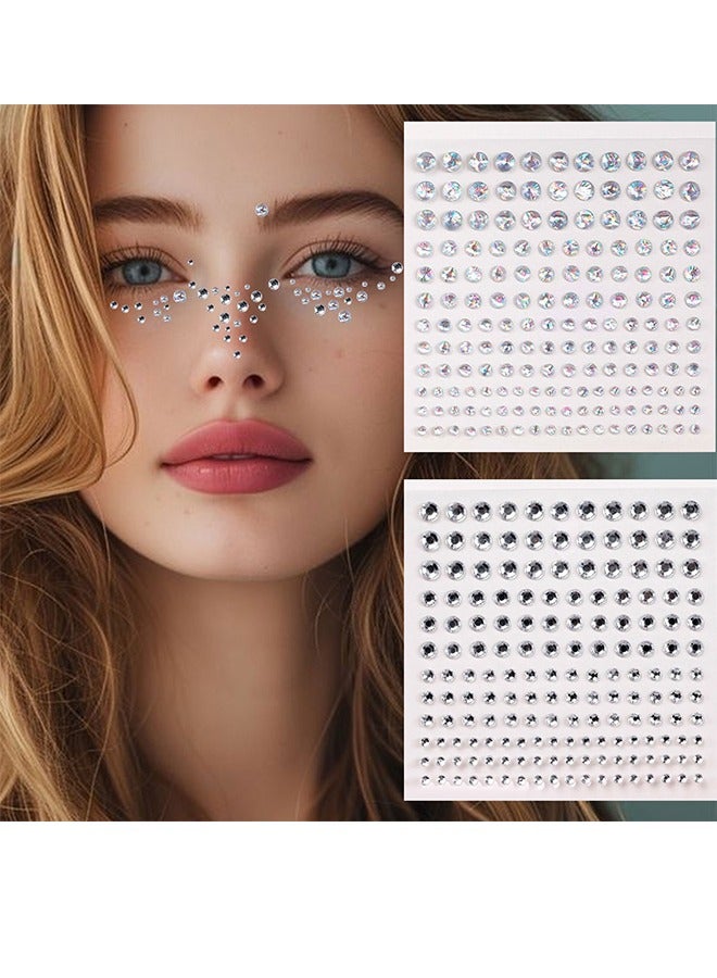 2 Pieces Self-Adhesive Rhinestone And Pearl Stickers Face Gems For Makeup Eye Jewelry Sticks Rainbow And Clear Rhinestone Sparkling Diamond Stickers Nail Art DIY Craft Party Carnival Accessories (330pcs)