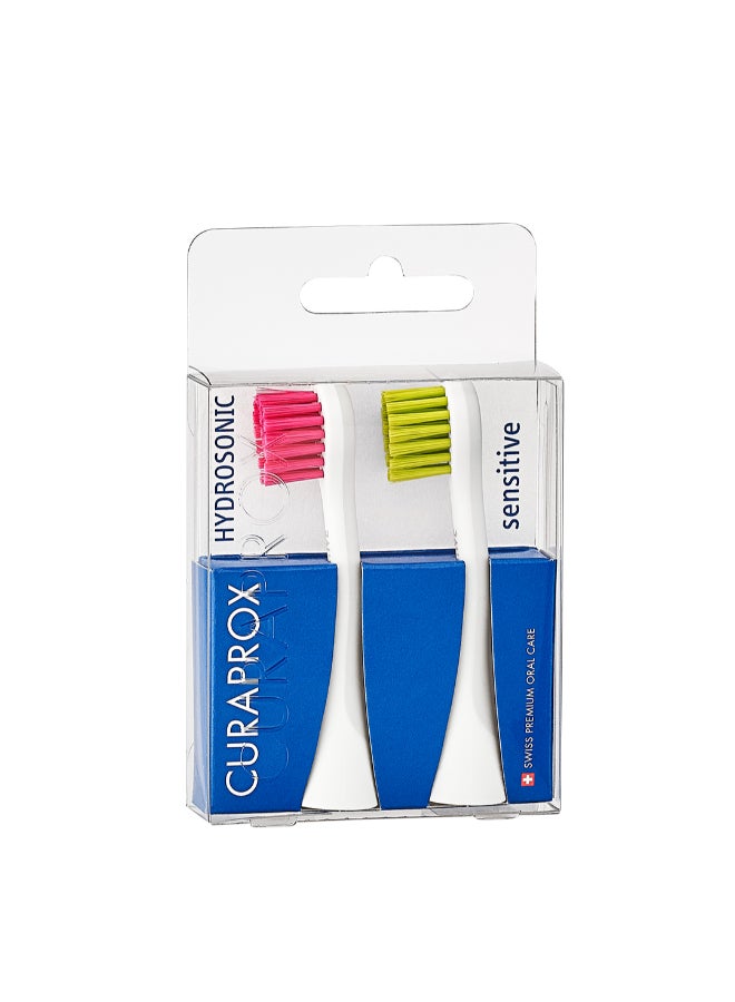 Hydrosonic Sensitive Brush Heads, Duo-Pack – New Ultra-Gentle Replacement Heads for Sonic Toothbrush, Megenta/Green