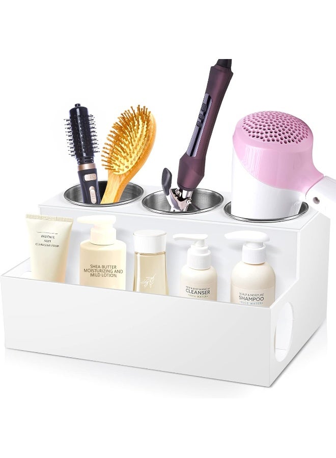 Hair Tool Organizer, White Acrylic Hair Dryer Holder, Countertop Hair Tools and Styling Supplies Organizer for Bathroom Blow Dryer Holder, Vanity Caddy Storage Stand for Makeup, Toiletries
