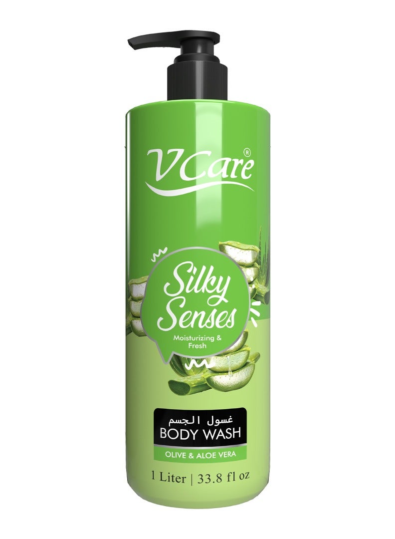 V Care Body Wash 1litre - Moisturizing & Soothing Formula | Olive & Aloe Vera Extract | Large Size | Hydrating Body Wash for Soft, Nourished Skin | Suitable for all skin types