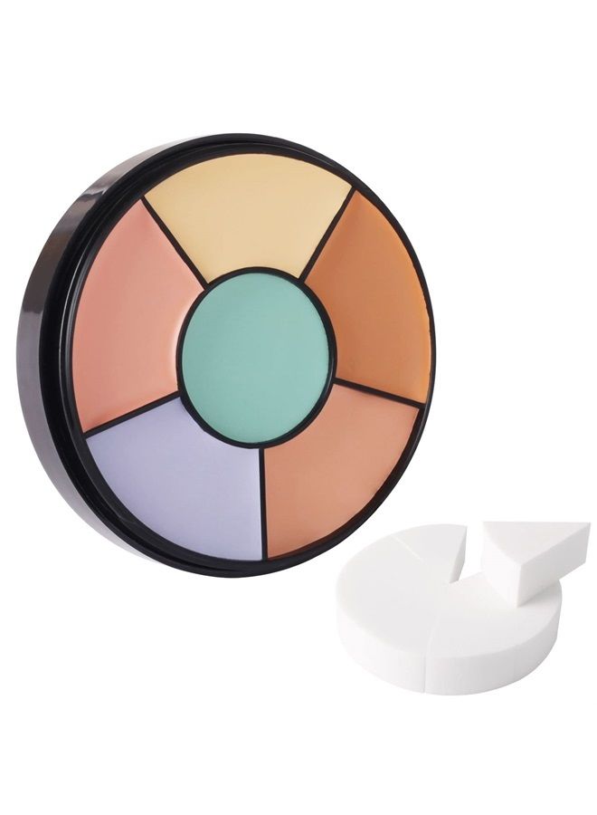 Face Color Correcting Palette, 6 Colors Correctors,Cream Concealer Camouflage Makeup Palette with 8 pcs White Makeup Sponges,Conceals Dark Circles, Blemishes, and Redness,Cruelty Free,Correcto