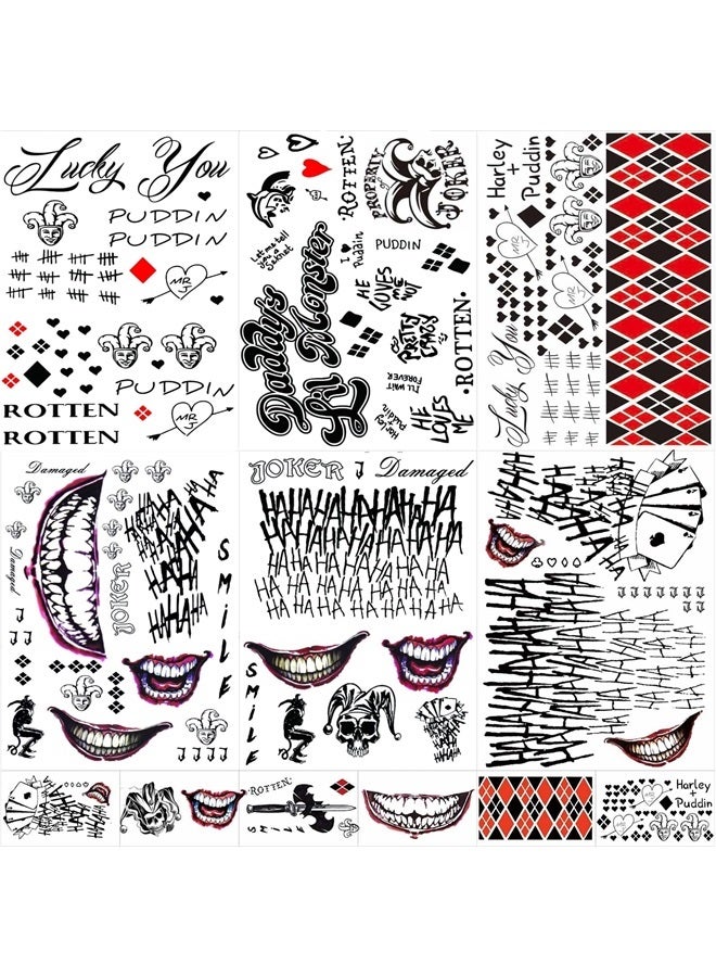 12 Sheets Joker Tattoos for Suicide Squad, Harley Quinn Tattoos Perfect for Halloween, Costumes, Party Harley Quinn Accessories and Cosplay