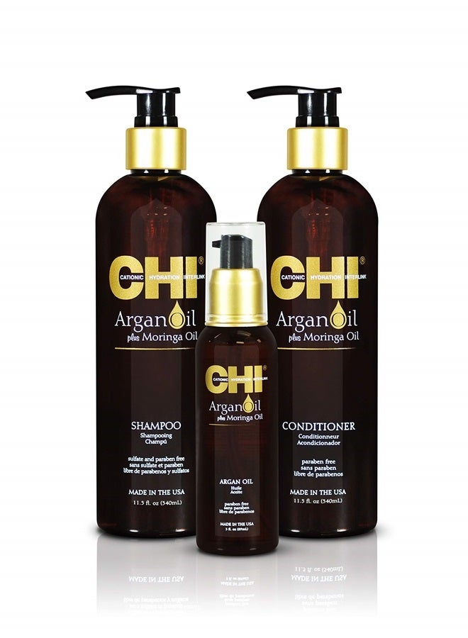 Argan Oil plus Moringa Oil Luxe Trio Kit with Shampoo, Conditioner and Moringa Oil (Set of 3), 11 fl. oz.