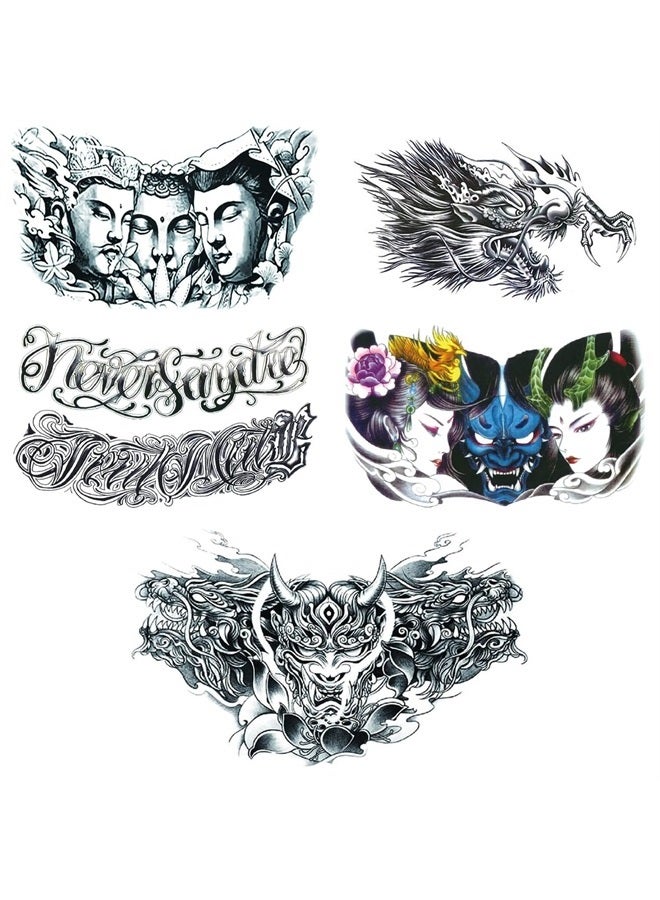 Glaryyears Dragon Tattoos for Men, Fake Realistic Temporary Tattoo Stickers with Long Lasting Creative Sketch, 5 Pack Large Designs for Men Adults Women Makeup on Sleeve Body Shoulder Chest Arm