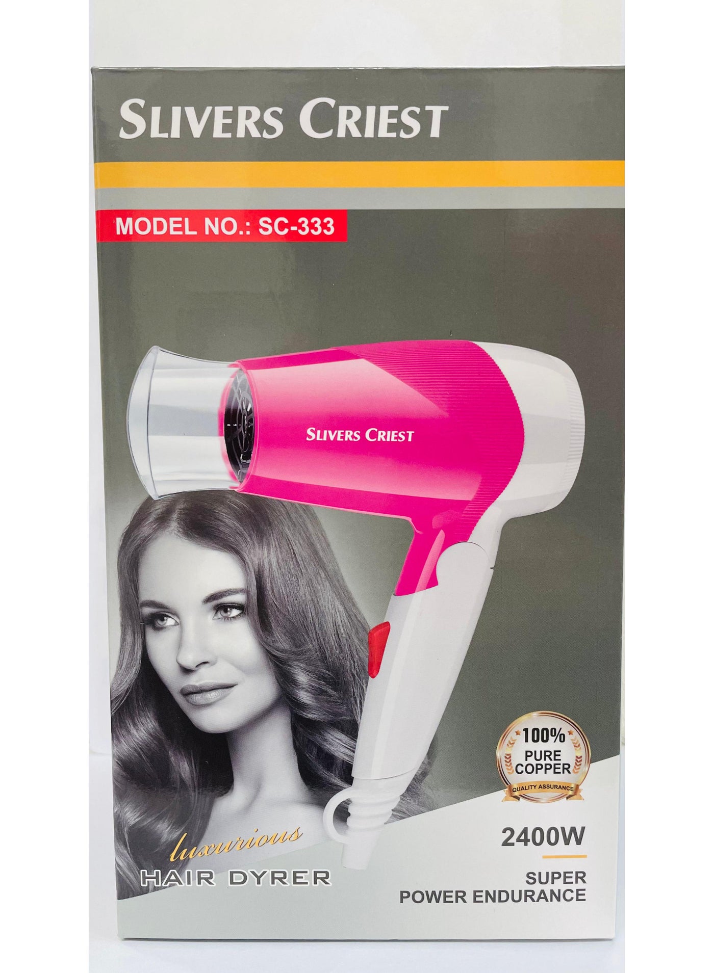 Hair Dryer Super Power Endurance 2400W Dryer And Styler Professional White/Pink