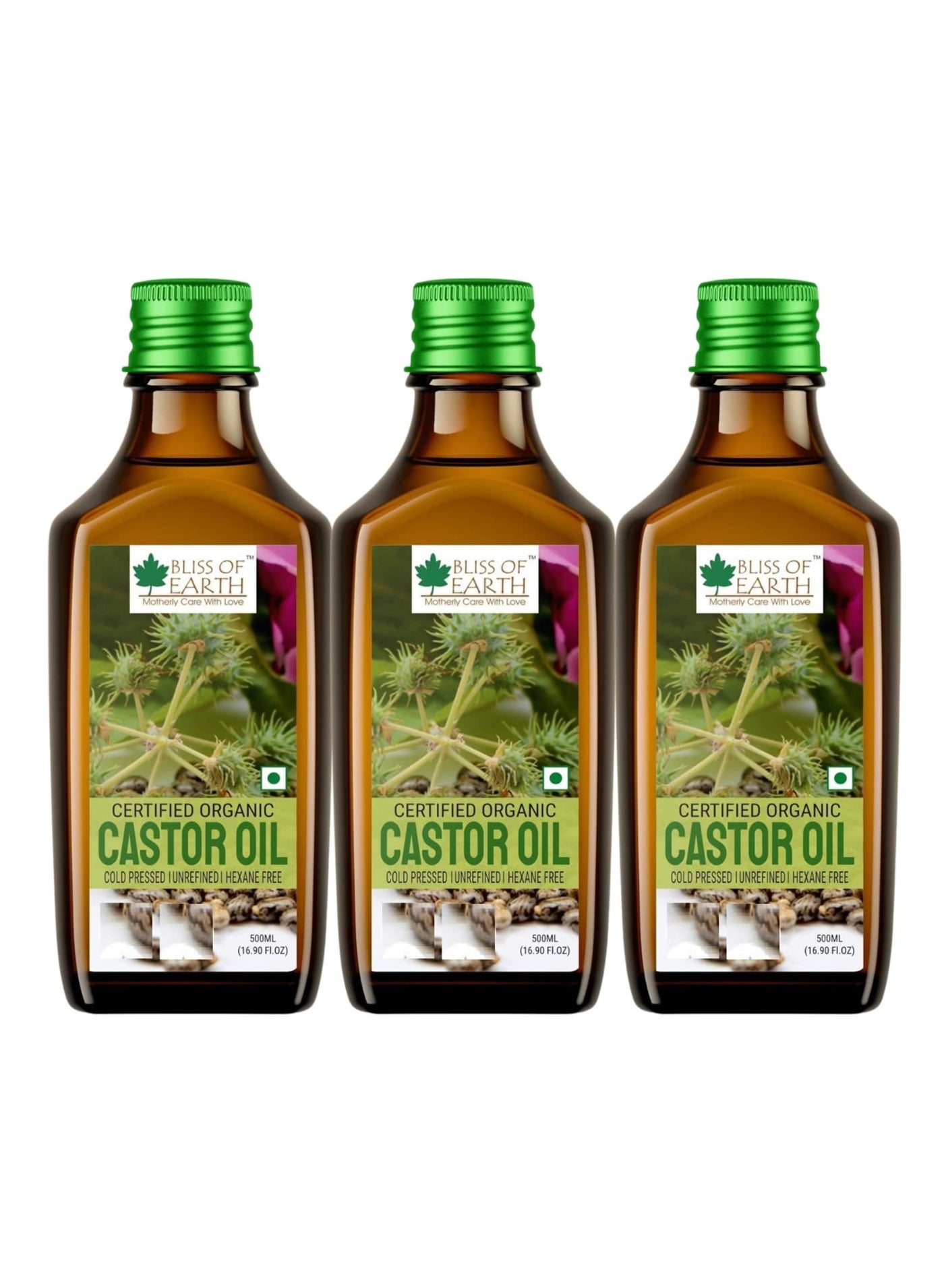 500ML Certified Organic Castor Oil for Hair Growth Cold Pressed & Hexane Free Pack of 3