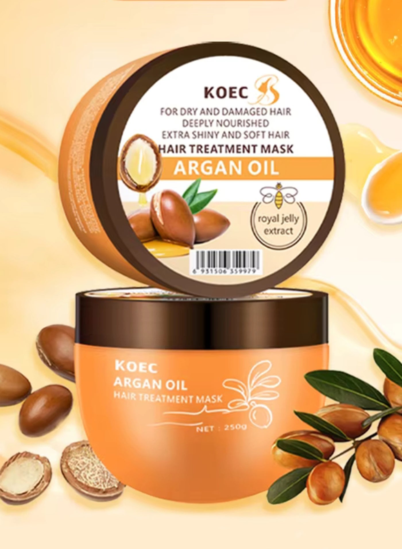 250g Argan Oil Hair Treatment Mask Collagen Hydrating Dry Damaged Natural Deep Conditioner Royal Jelly Extract Deep Nourishing Hair Treatment Repairing Argan Hair Mask